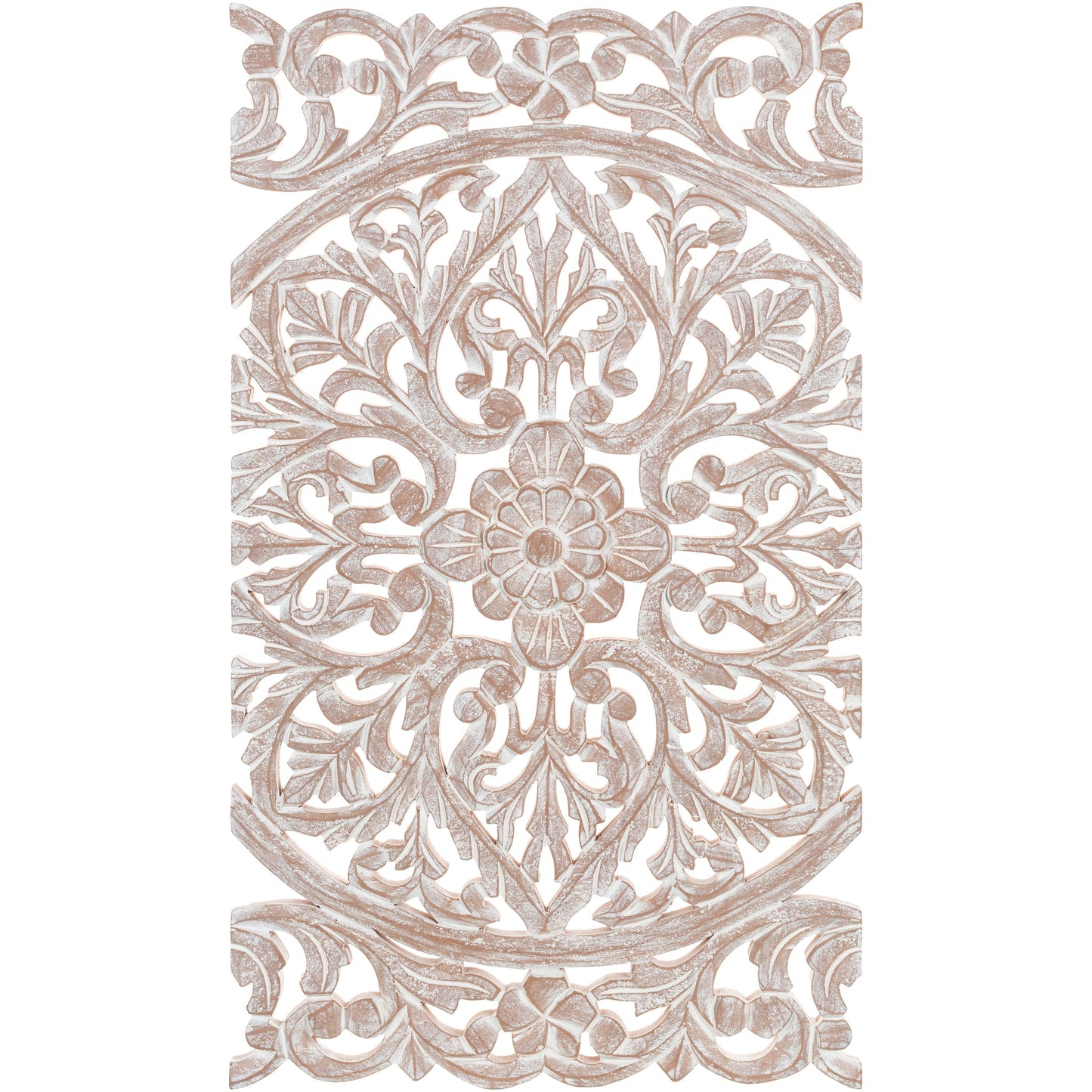 Norma Floral, arte murale in legno naturale intagliato a mano, 48x28 pollici, 3 pannelli