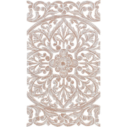 Norma Floral, arte murale in legno naturale intagliato a mano, 48x28 pollici, 3 pannelli