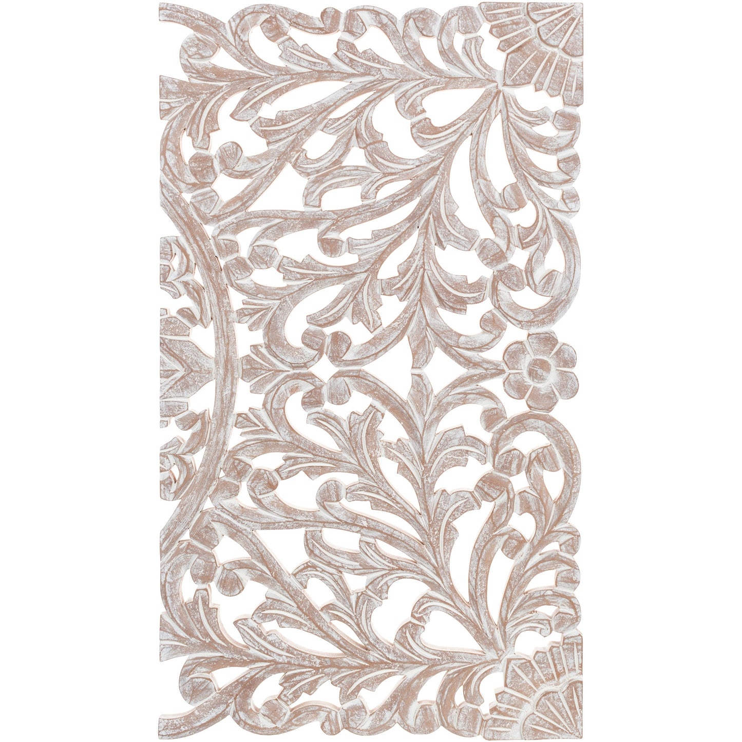 Norma Floral, arte murale in legno naturale intagliato a mano, 48x28 pollici, 3 pannelli