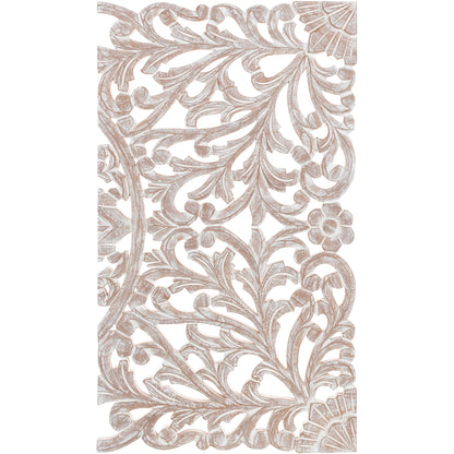 Norma Floral, arte murale in legno naturale intagliato a mano, 48x28 pollici, 3 pannelli