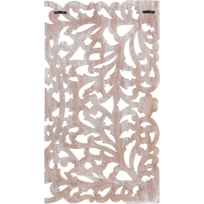 Norma Floral, arte murale in legno naturale intagliato a mano, 48x28 pollici, 3 pannelli