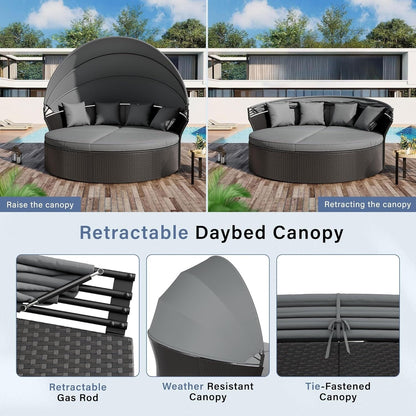 Set da conversazione per patio esterno Nuon da 4/5 pezzi, divano letto in vimini con baldacchino di Havenside Home