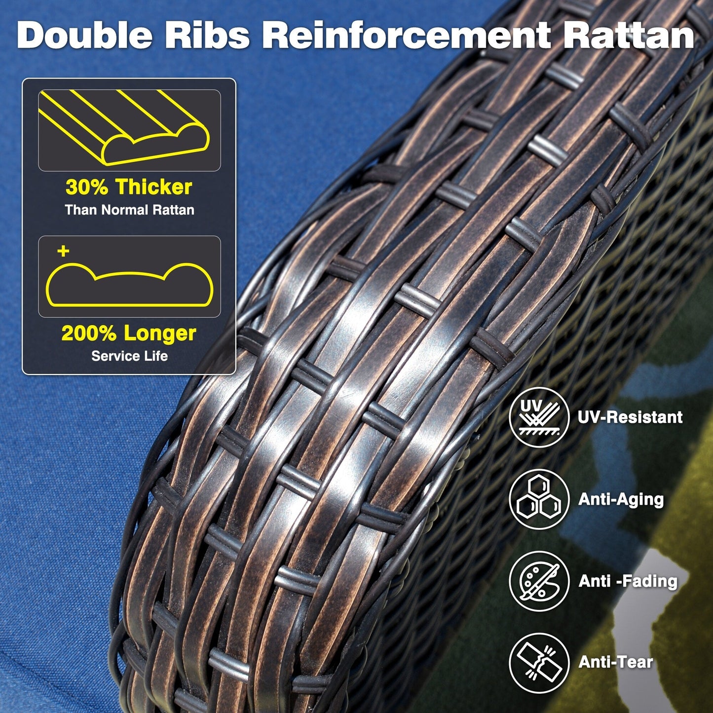 Set da conversazione OVIOS da 5 pezzi con schienale alto in vimini per patio