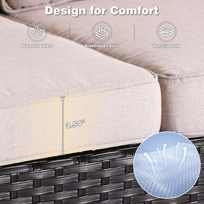 Set da conversazione OVIOS da 5 pezzi con schienale alto in vimini per patio