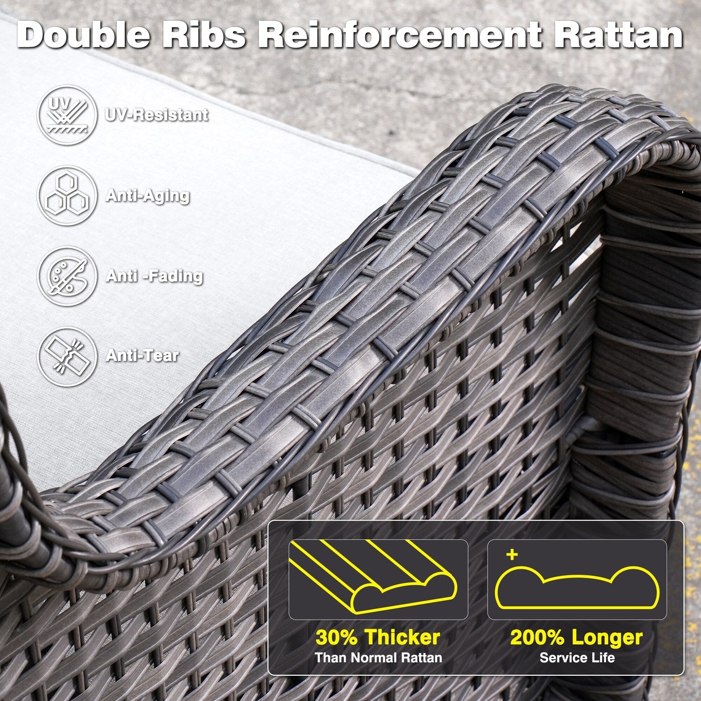 Set da conversazione OVIOS da 5 pezzi con schienale alto in vimini per patio