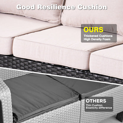 Set da conversazione OVIOS da 5 pezzi con schienale alto in vimini per patio