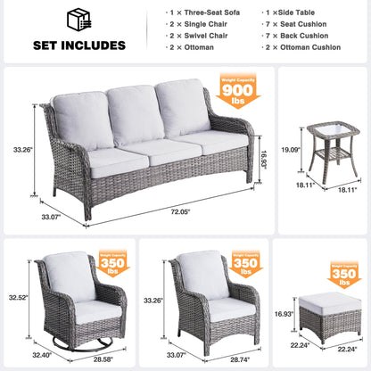 Set di 8 sedie girevoli in vimini per patio OVIOS