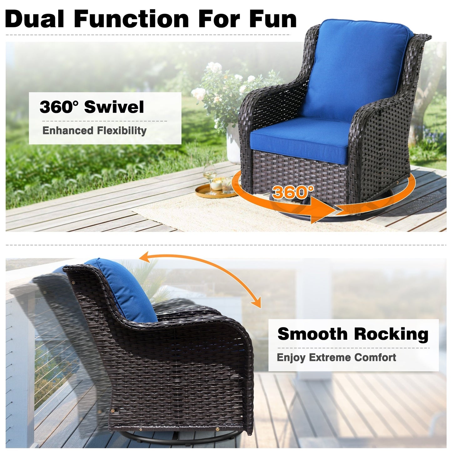 Set di 8 sedie girevoli in vimini per patio OVIOS