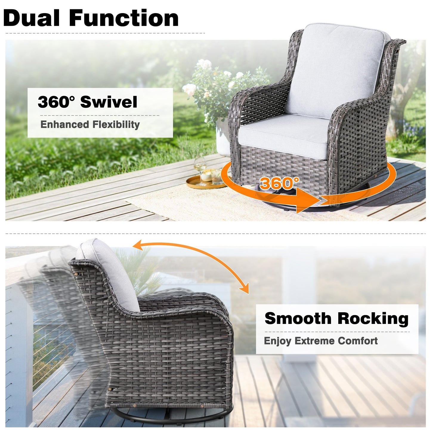 Set di 8 sedie girevoli in vimini per patio OVIOS