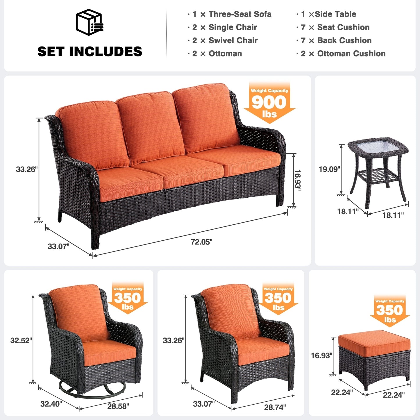 Set di 8 sedie girevoli in vimini per patio OVIOS