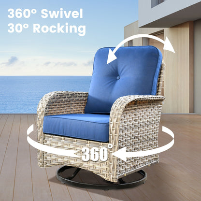 Set di 9 sedie girevoli in vimini per esterni OVIOS con tavolo da fuoco