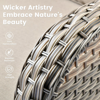 Set di 9 sedie girevoli in vimini per esterni OVIOS con tavolo da fuoco