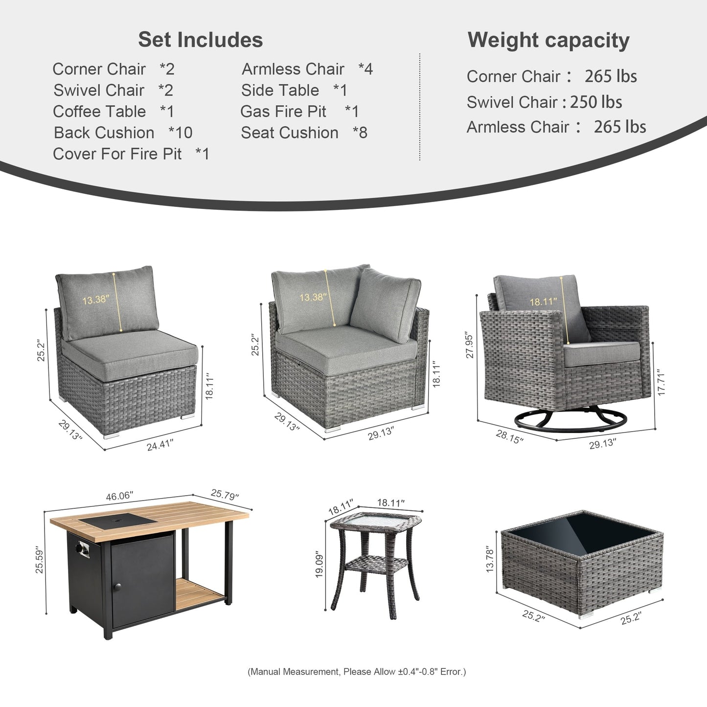 Set di 11 sedie girevoli con braciere in vimini OVIOS Deep Seat