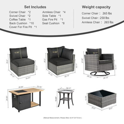 Set di 11 sedie girevoli con braciere in vimini OVIOS Deep Seat