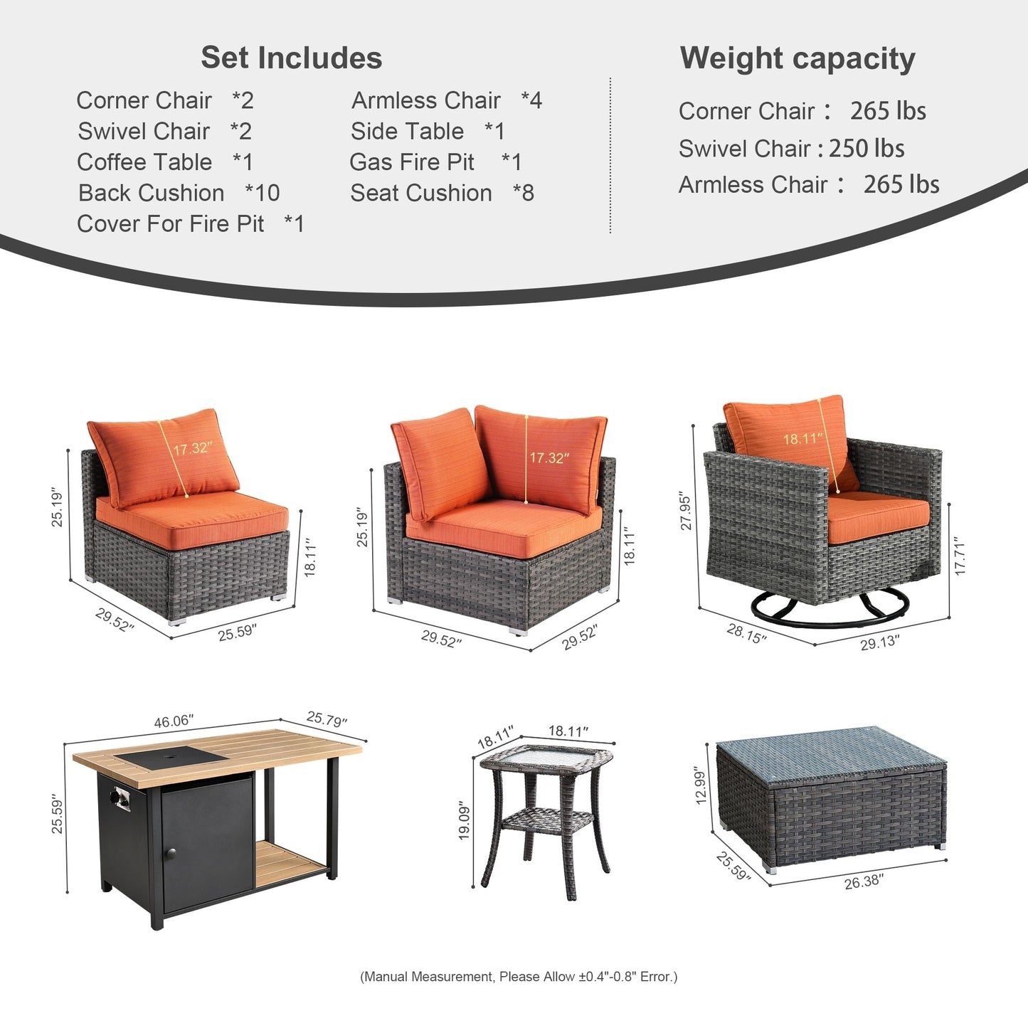 Set di 11 sedie girevoli con braciere in vimini OVIOS Deep Seat