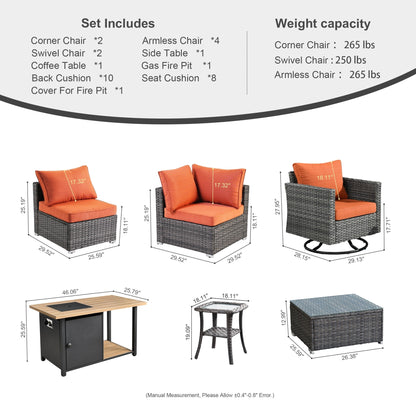 Set di 11 sedie girevoli con braciere in vimini OVIOS Deep Seat