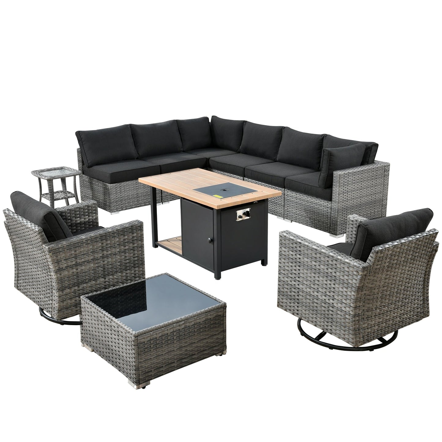 Set di 11 sedie girevoli con braciere in vimini OVIOS Deep Seat