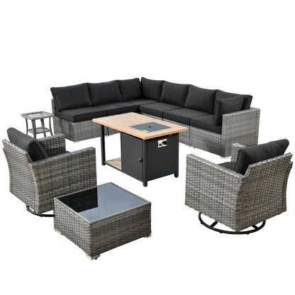 Set di 11 sedie girevoli con braciere in vimini OVIOS Deep Seat