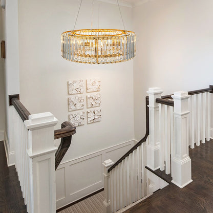 Lampadario moderno rotondo in cristallo OYIPRO da 6/8/12 luci a forma di tamburo per isola cucina