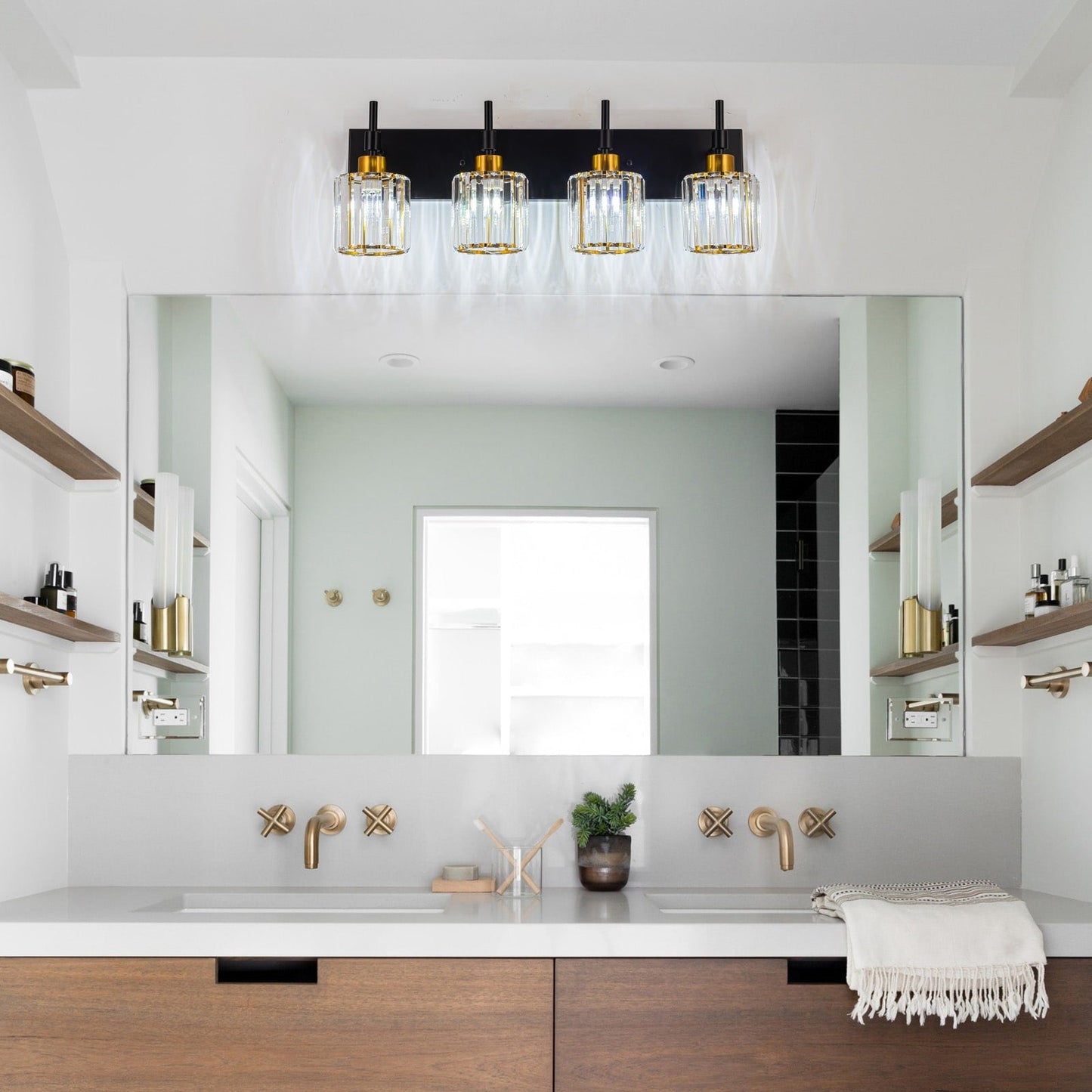 Applique da parete moderne con paralumi in cristallo dimmerabili per il bagno