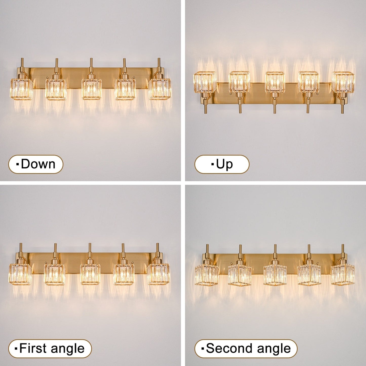 Ora Modern, lampade da bagno in cristallo dimmerabili sopra lo specchio, luci glamour per il bagno