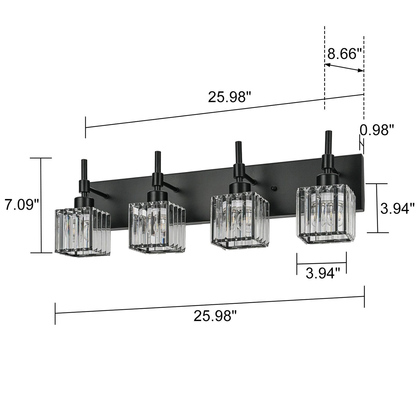 Ora Modern, lampade da bagno in cristallo dimmerabili sopra lo specchio, luci glamour per il bagno