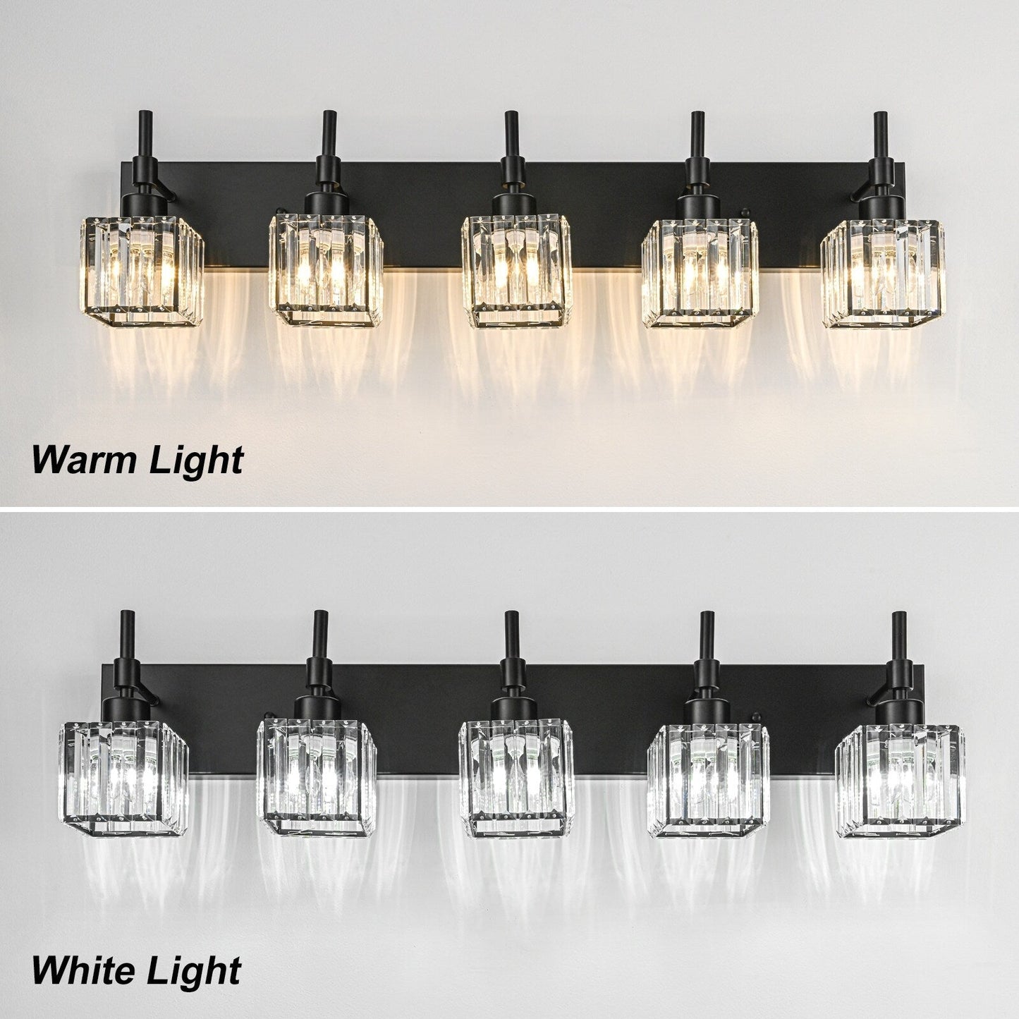 Ora Modern, lampade da bagno in cristallo dimmerabili sopra lo specchio, luci glamour per il bagno