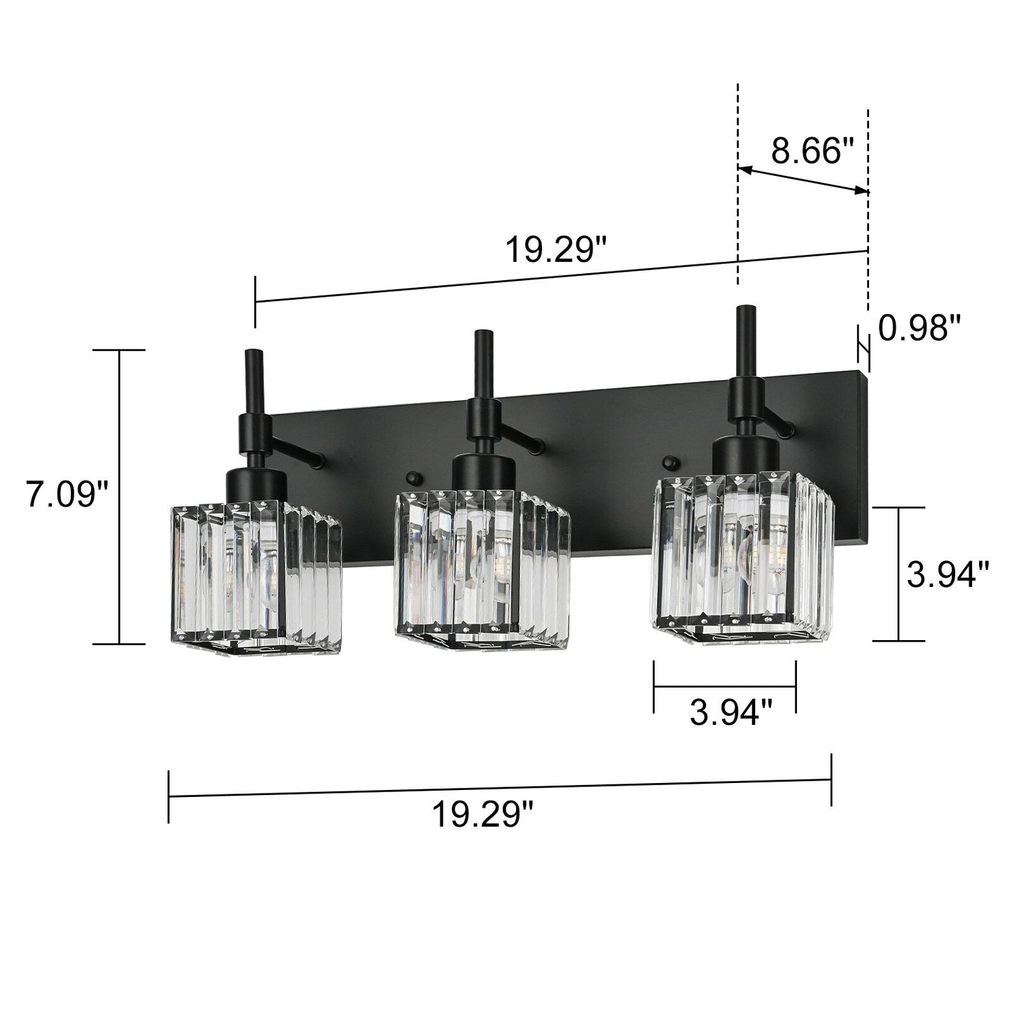 Ora Modern, lampade da bagno in cristallo dimmerabili sopra lo specchio, luci glamour per il bagno
