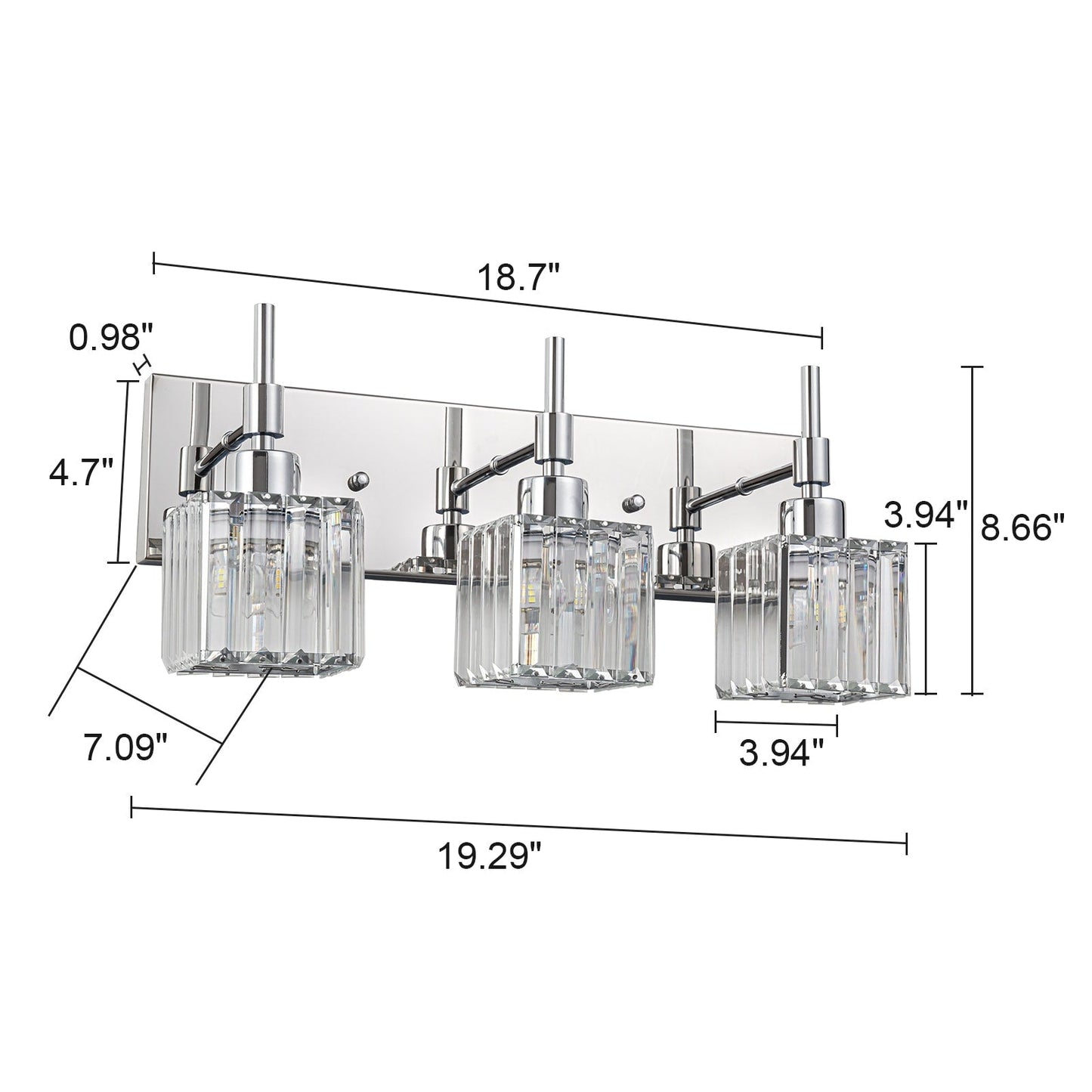 Ora Modern, lampade da bagno in cristallo dimmerabili sopra lo specchio, luci glamour per il bagno