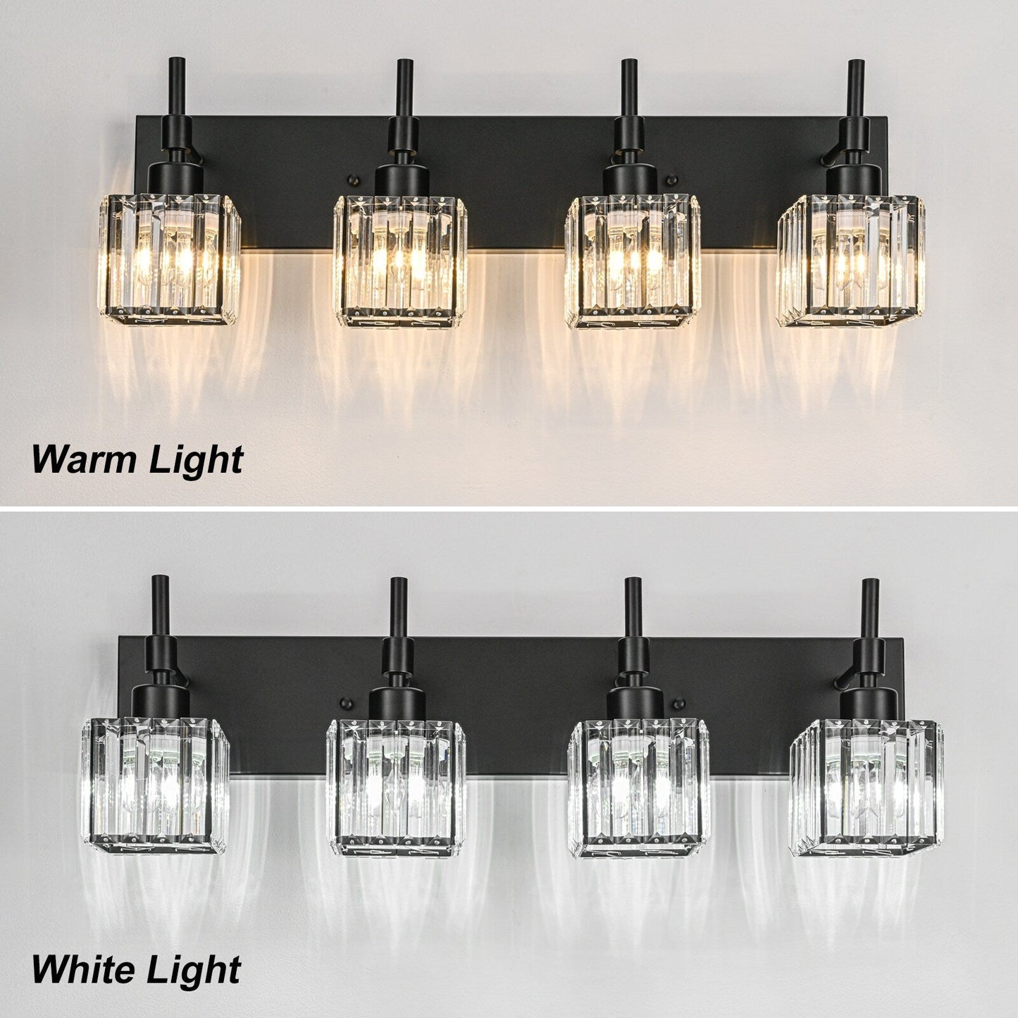 Ora Modern, lampade da bagno in cristallo dimmerabili sopra lo specchio, luci glamour per il bagno