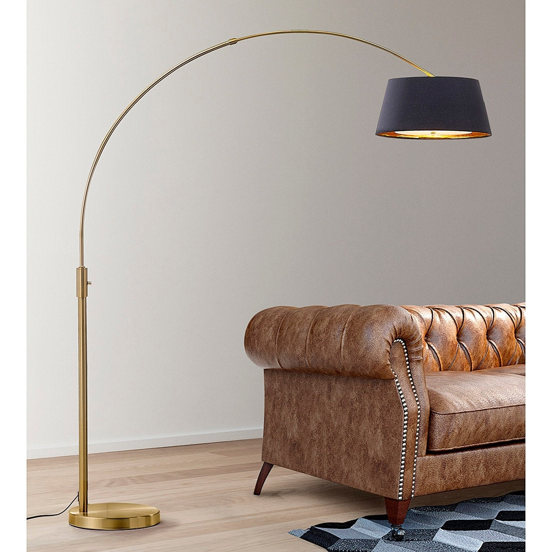 Lampada da terra ad arco retrattile dimmerabile a LED Orbita 81H, lampadina inclusa, finitura ottone anticato