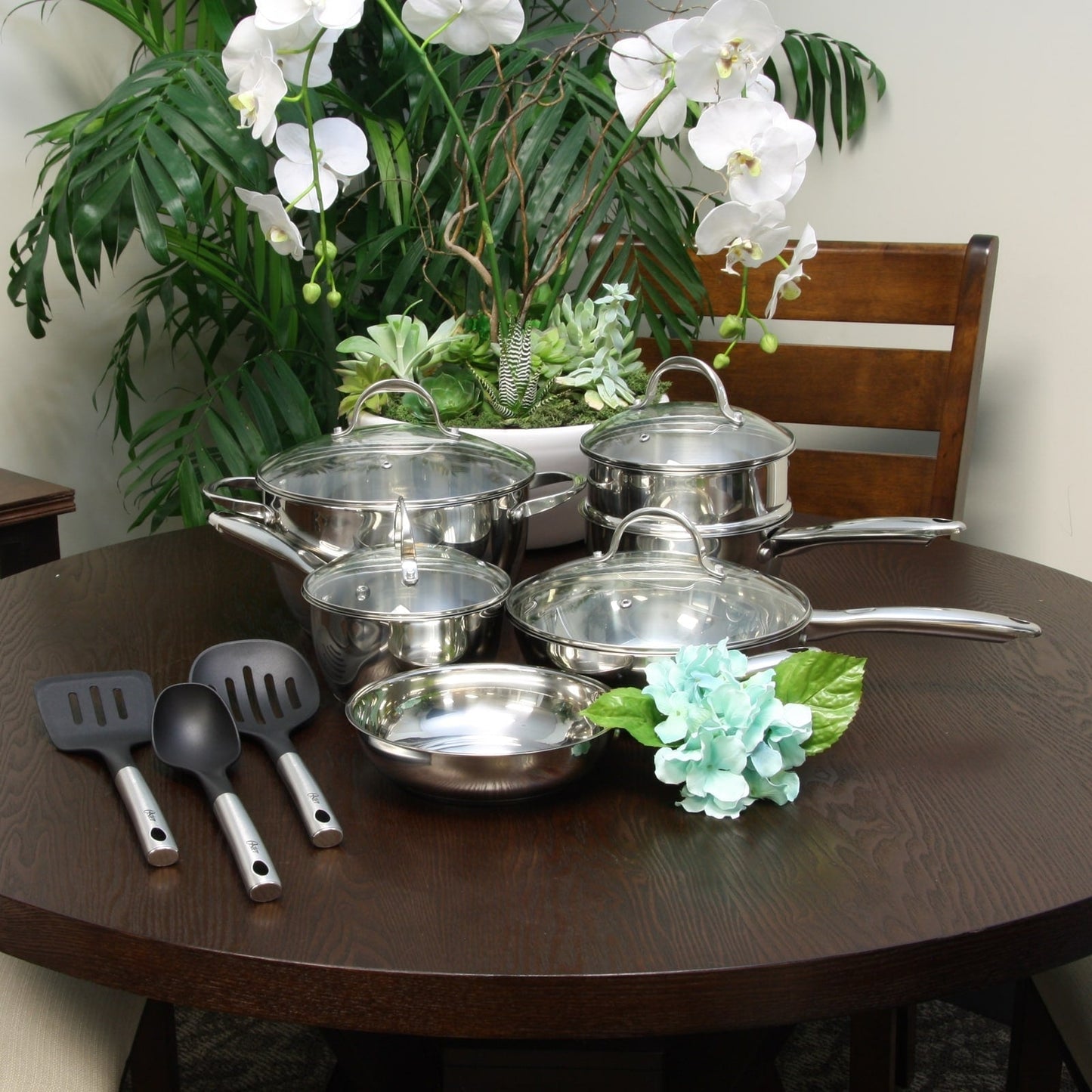 Set di pentole a forma di pancia in acciaio inossidabile Oster Ridgewell da 13 pezzi