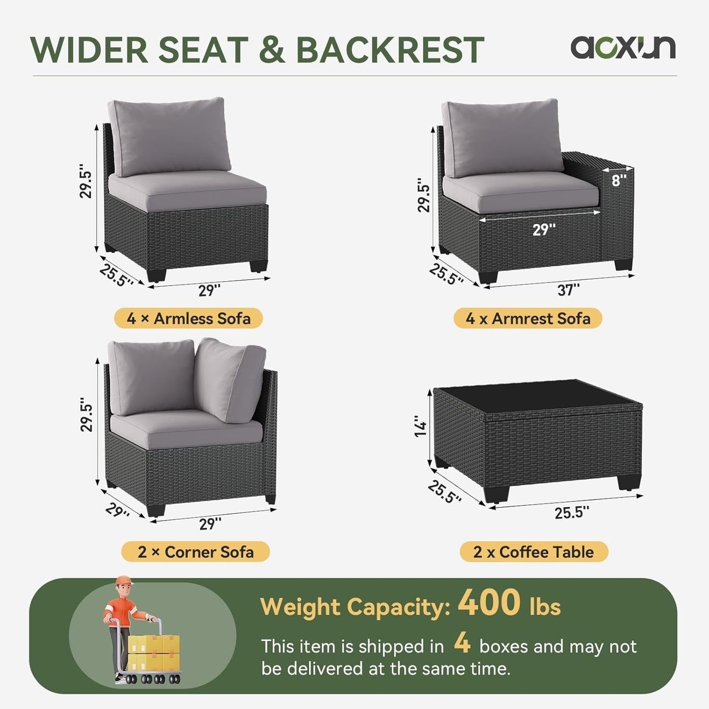 Set di mobili da giardino per esterni con cuscino spesso 4 pollici