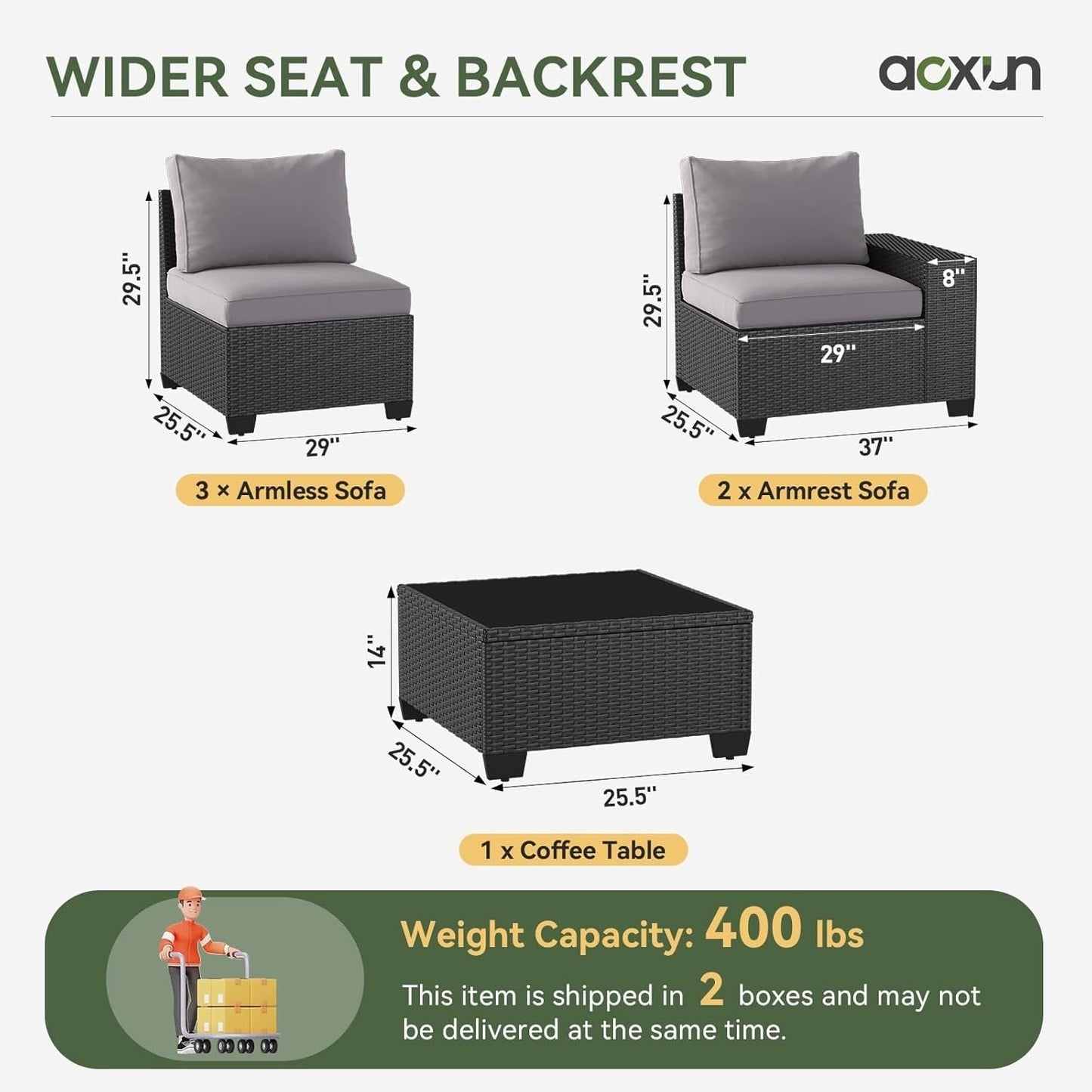 Set di mobili da giardino per esterni con cuscino spesso 4 pollici