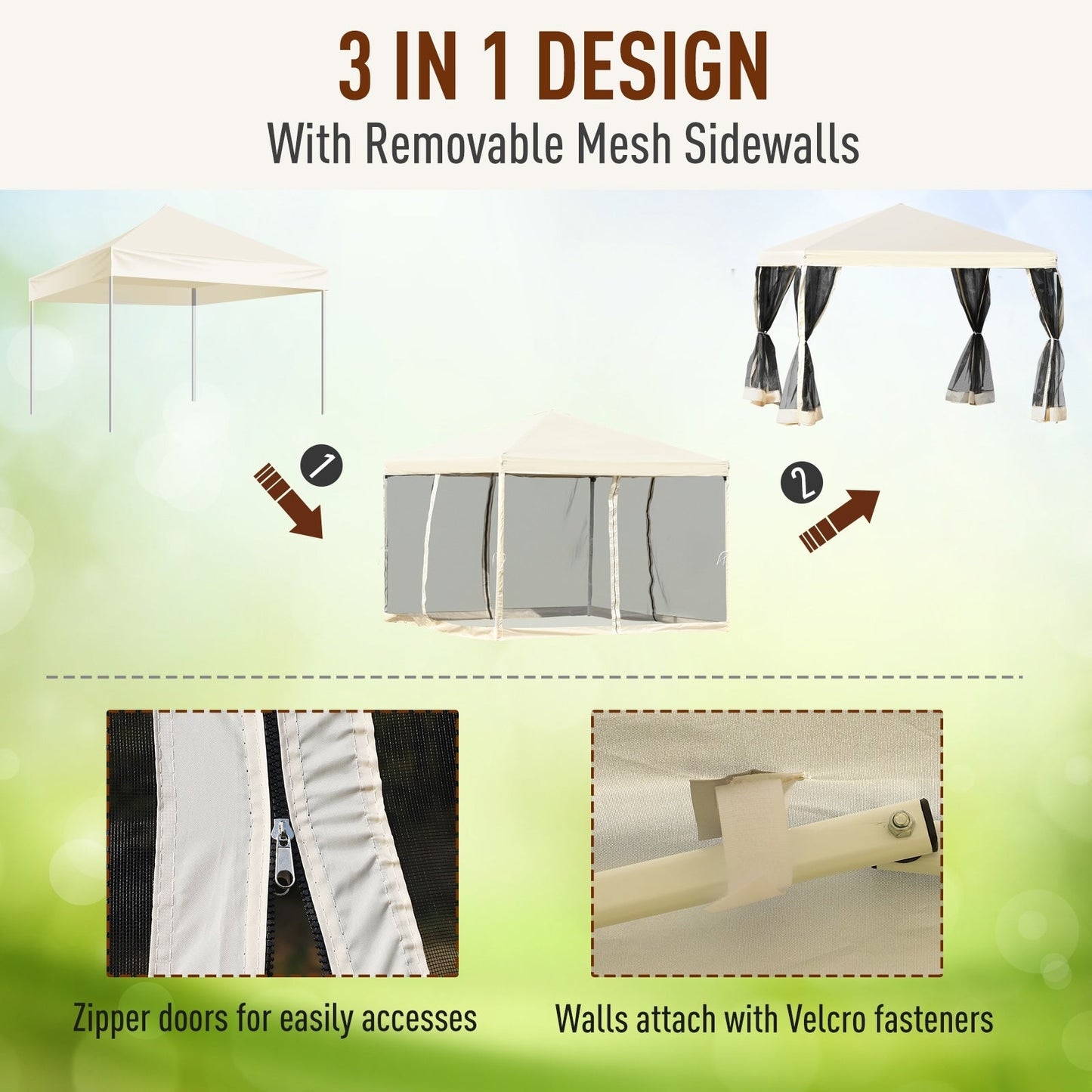 Tendalino pieghevole Outsunny da 10' x 10' resistente con rete laterale rimovibile, design di facile installazione, per feste all'aperto