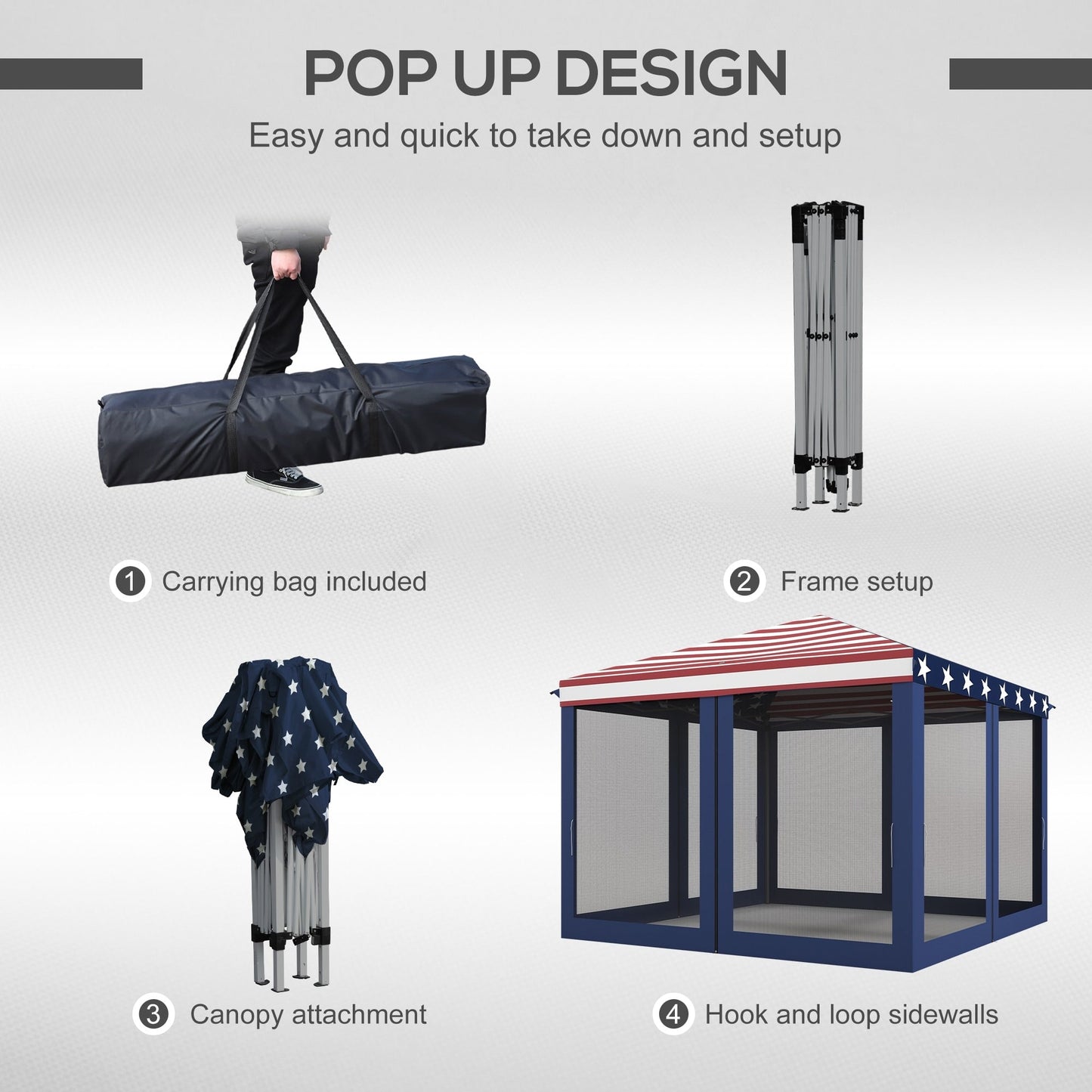 Tendalino pieghevole Outsunny da 10' x 10' resistente con rete laterale rimovibile, design di facile installazione, per feste all'aperto