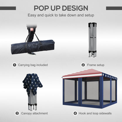 Tendalino pieghevole Outsunny da 10' x 10' resistente con rete laterale rimovibile, design di facile installazione, per feste all'aperto