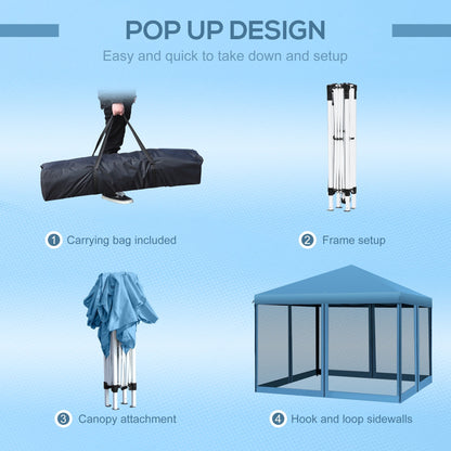 Tendalino pieghevole Outsunny da 10' x 10' resistente con rete laterale rimovibile, design di facile installazione, per feste all'aperto