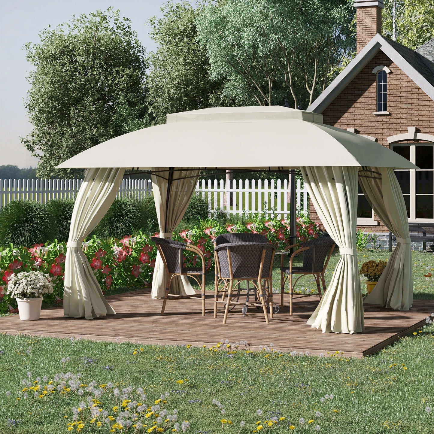 Gazebo da esterno Outsunny da 10' x 13' con pareti laterali, tetto a doppia ventilazione, struttura in acciaio