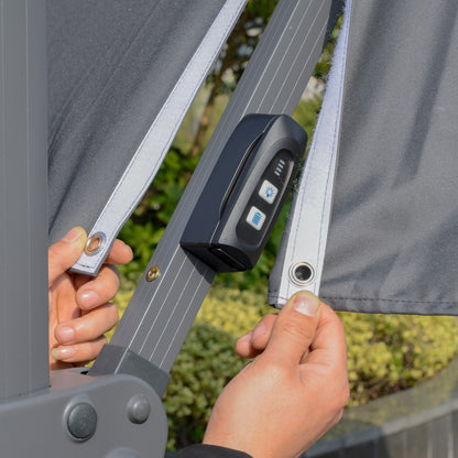 Ombrellone da giardino a LED solare Outsunny da 10 piedi, ombrellone sospeso con rotazione a 360°, base a croce, 8 stecche, inclinazione e manovella