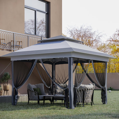 Tenda parasole Outsunny Pop Up Canopy da 12' x 12', pieghevole istantanea, con rete laterale in rete, altezza regolabile su 3 livelli