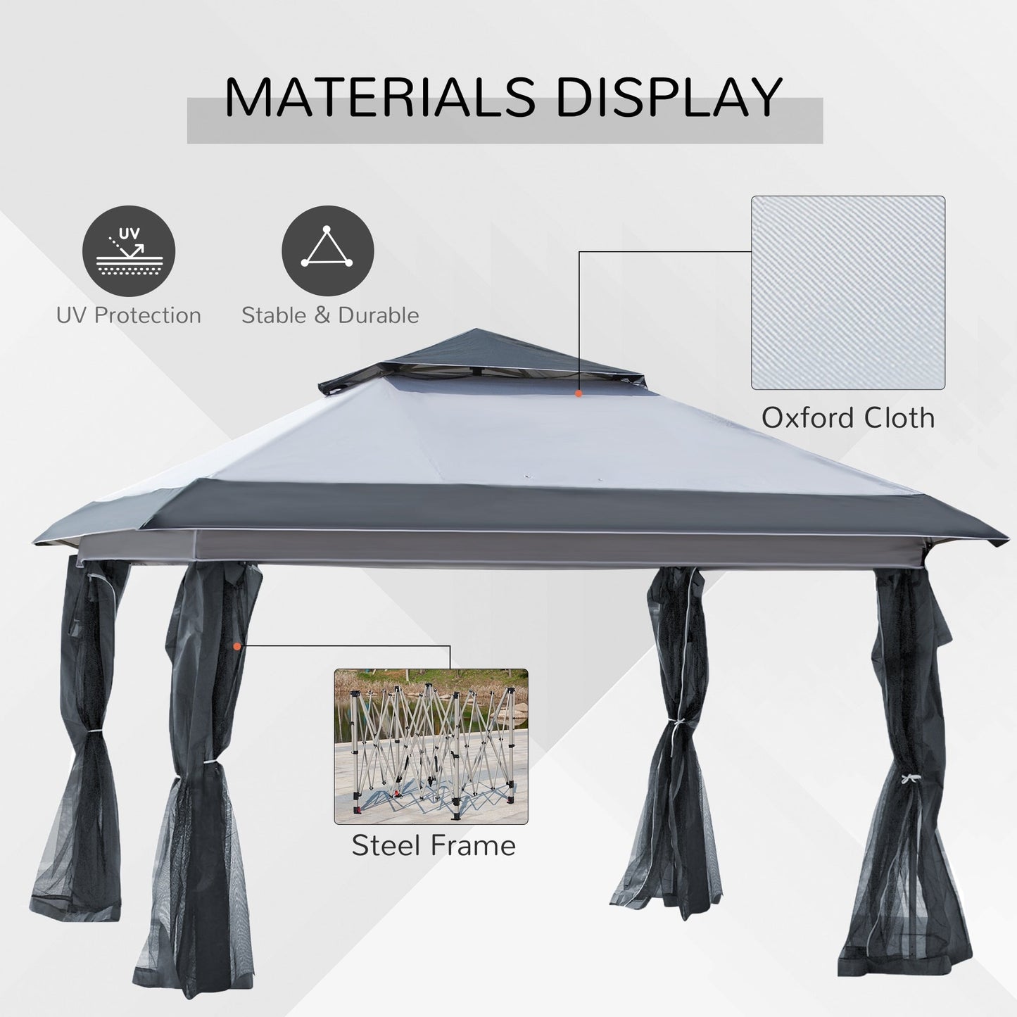 Tenda parasole Outsunny Pop Up Canopy da 12' x 12', pieghevole istantanea, con rete laterale in rete, altezza regolabile su 3 livelli