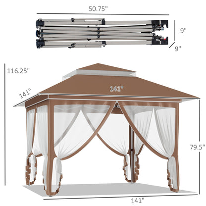 Tenda parasole Outsunny Pop Up Canopy da 12' x 12', pieghevole istantanea, con rete laterale in rete, altezza regolabile su 3 livelli