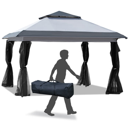 Tenda parasole Outsunny Pop Up Canopy da 12' x 12', pieghevole istantanea, con rete laterale in rete, altezza regolabile su 3 livelli
