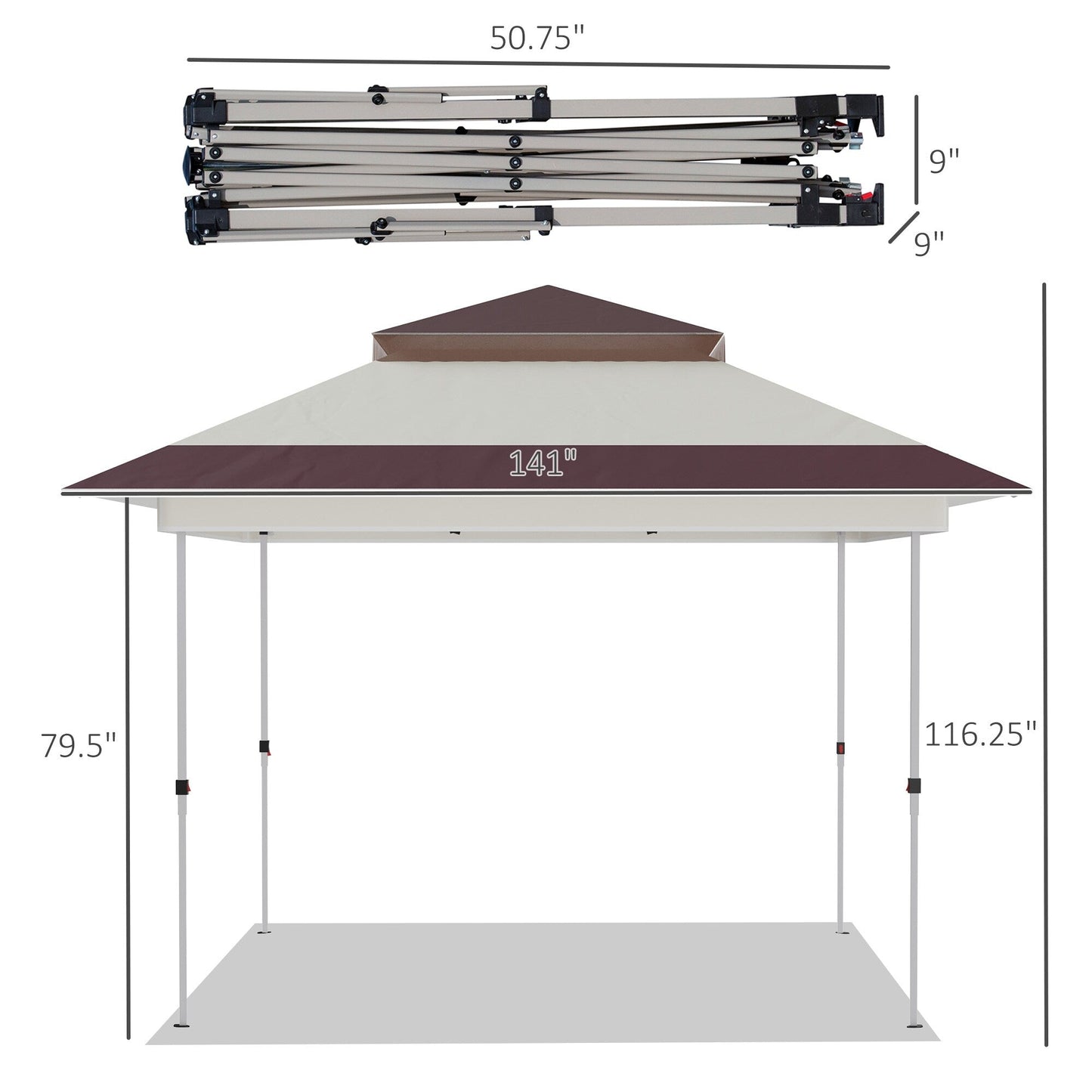 Tenda parasole Outsunny Pop Up Canopy da 12' x 12', pieghevole istantanea, con rete laterale in rete, altezza regolabile su 3 livelli