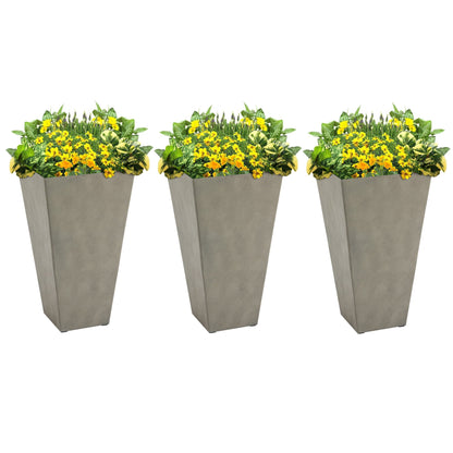 Outsunny 28 - Set di 3 vasi alti in plastica per fiori, grandi fioriere da giardino in plastica per interni ed esterni, per ingresso, patio, cortile