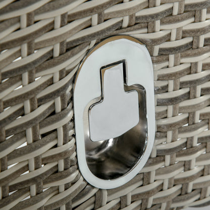 Outsunny Set di 3 divani da giardino in rattan PE, sedie reclinabili da esterno, tavolino da caffè con piano in plastica effetto legno