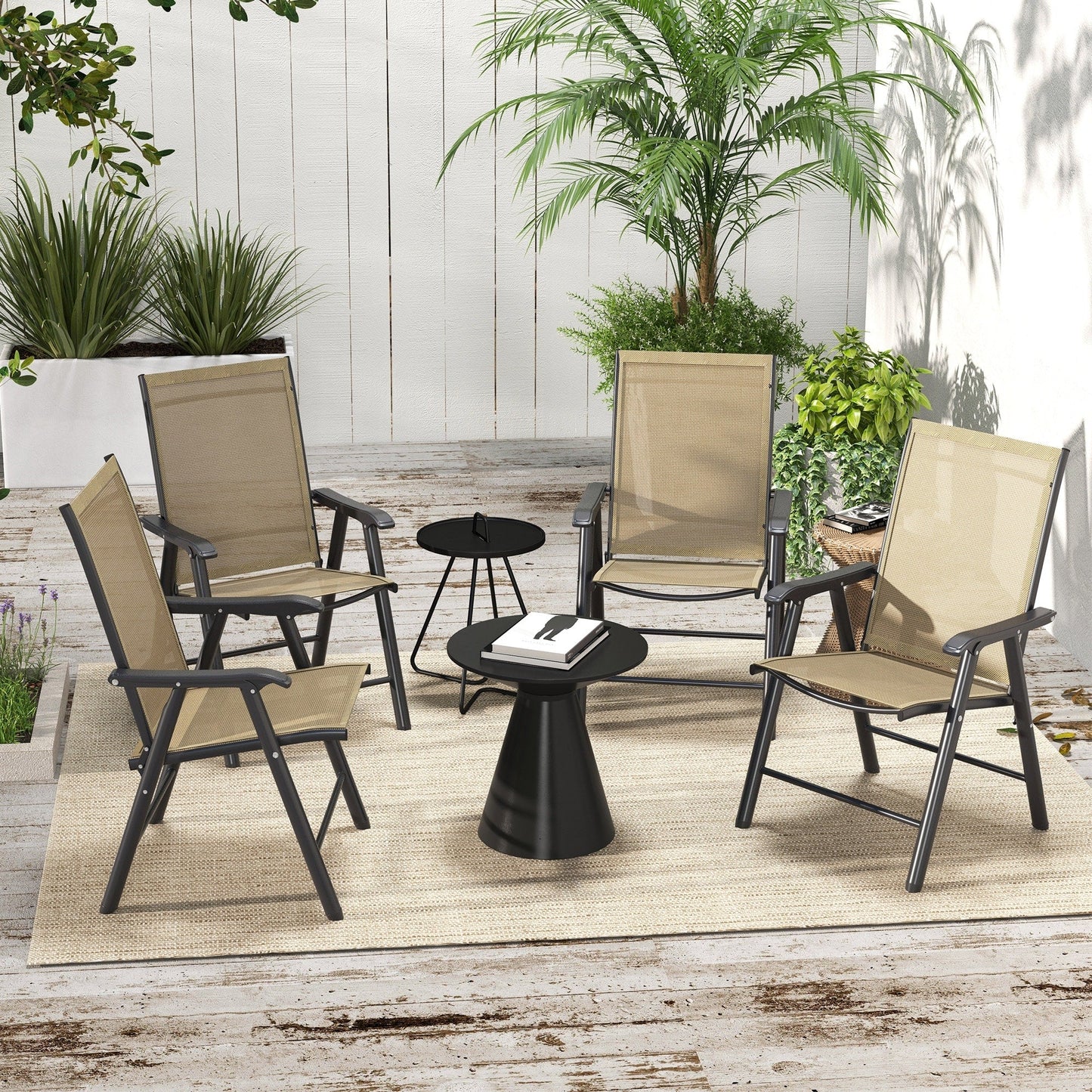 Set di 4 sedie pieghevoli da giardino Outsunny dal design semplice ed elegante, comode per il terrazzo, il giardino, il cortile e i viaggi