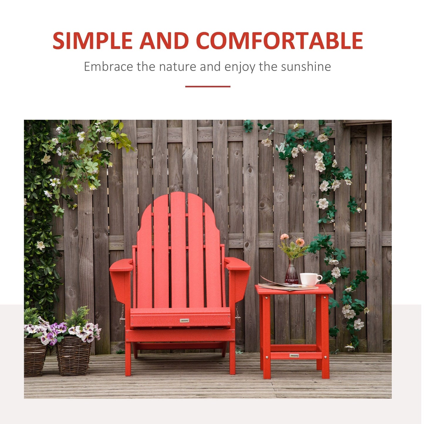 Sedia pieghevole Adirondack Outsunny, sedie da spiaggia in plastica HDPE per esterni adatte a tutte le stagioni, per patio, terrazza e mobili da giardino