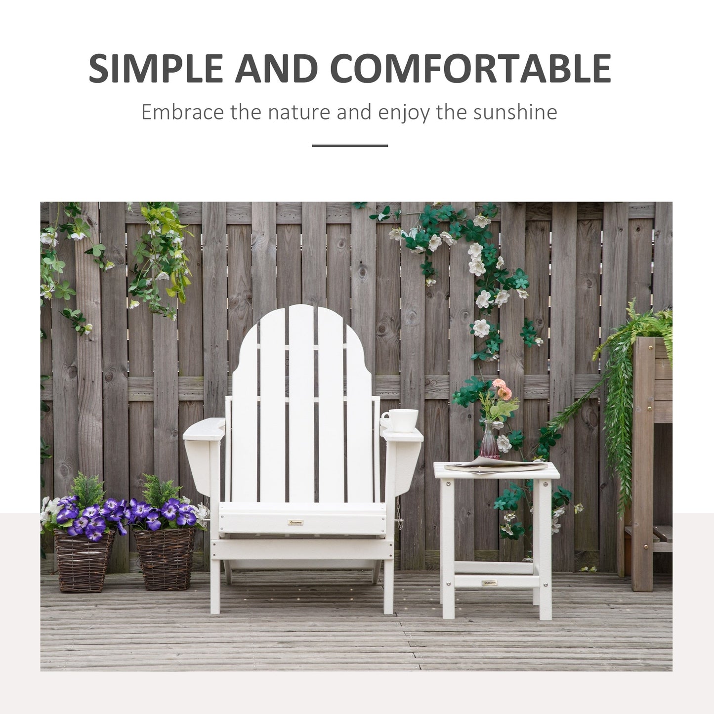 Sedia pieghevole Adirondack Outsunny, sedie da spiaggia in plastica HDPE per esterni adatte a tutte le stagioni, per patio, terrazza e mobili da giardino